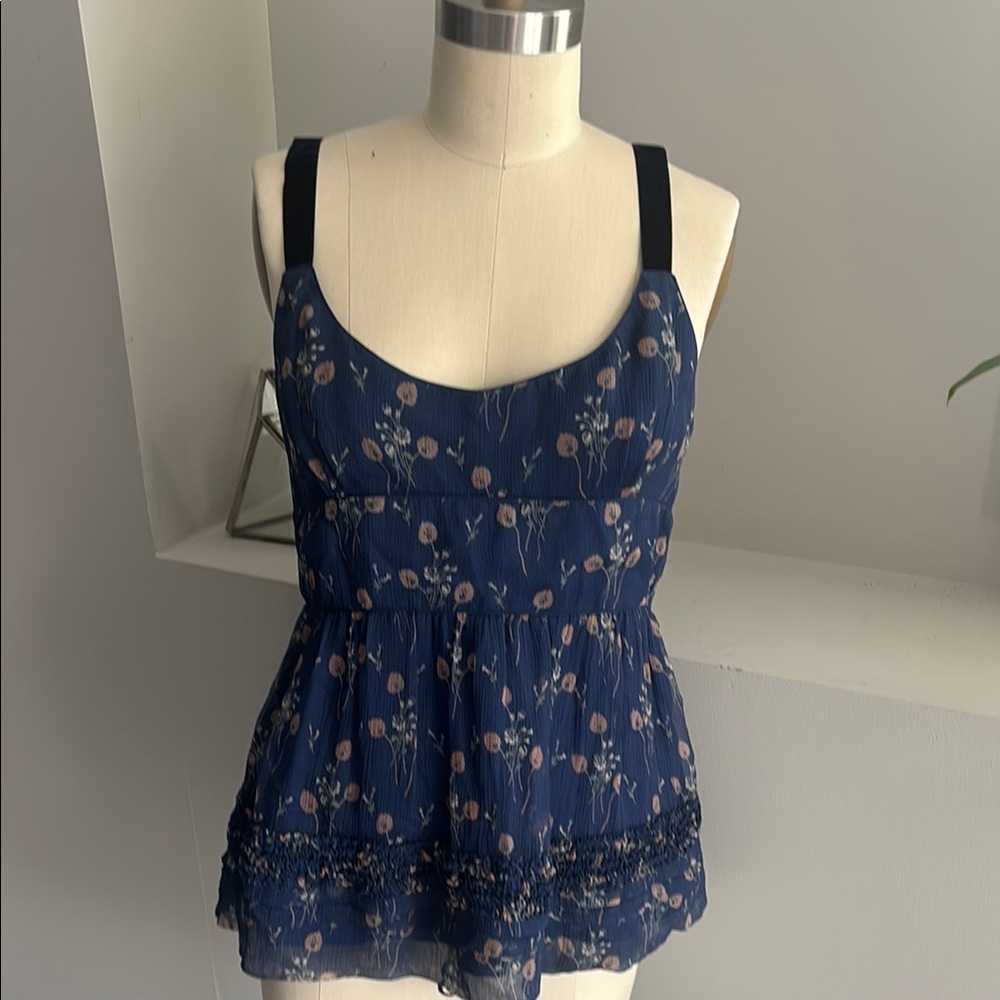 Jill Stuart Eliza Camisole Floral Navy Blue Women's Top NWT